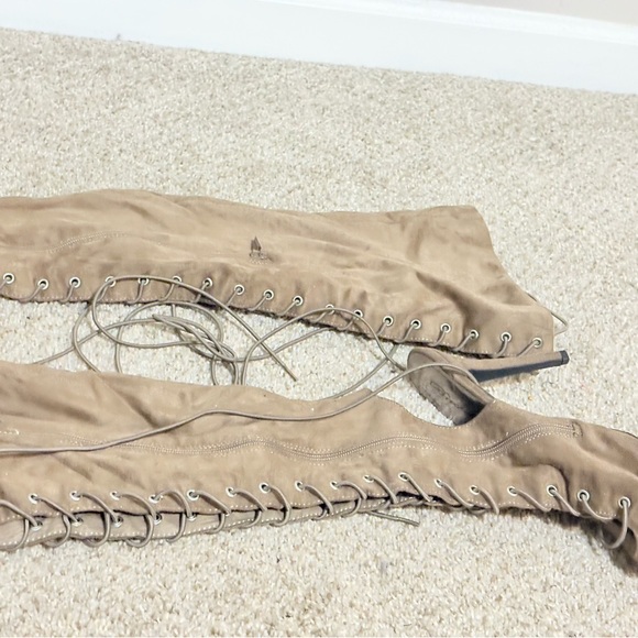 Lace-Up Peep Toe Boots - Taupe - Picture 7 of 9